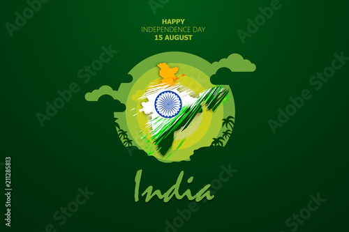 Happy Independence Day of India for 15th August. Famous monument of India in Indian background. Vector illustration EPS10