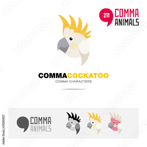 Cockatoo parrot bird concept icon set and modern brand identity logo template and app symbol based on comma sign