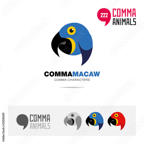 Macaw parrot bird concept icon set and modern brand identity logo template and app symbol based on comma sign