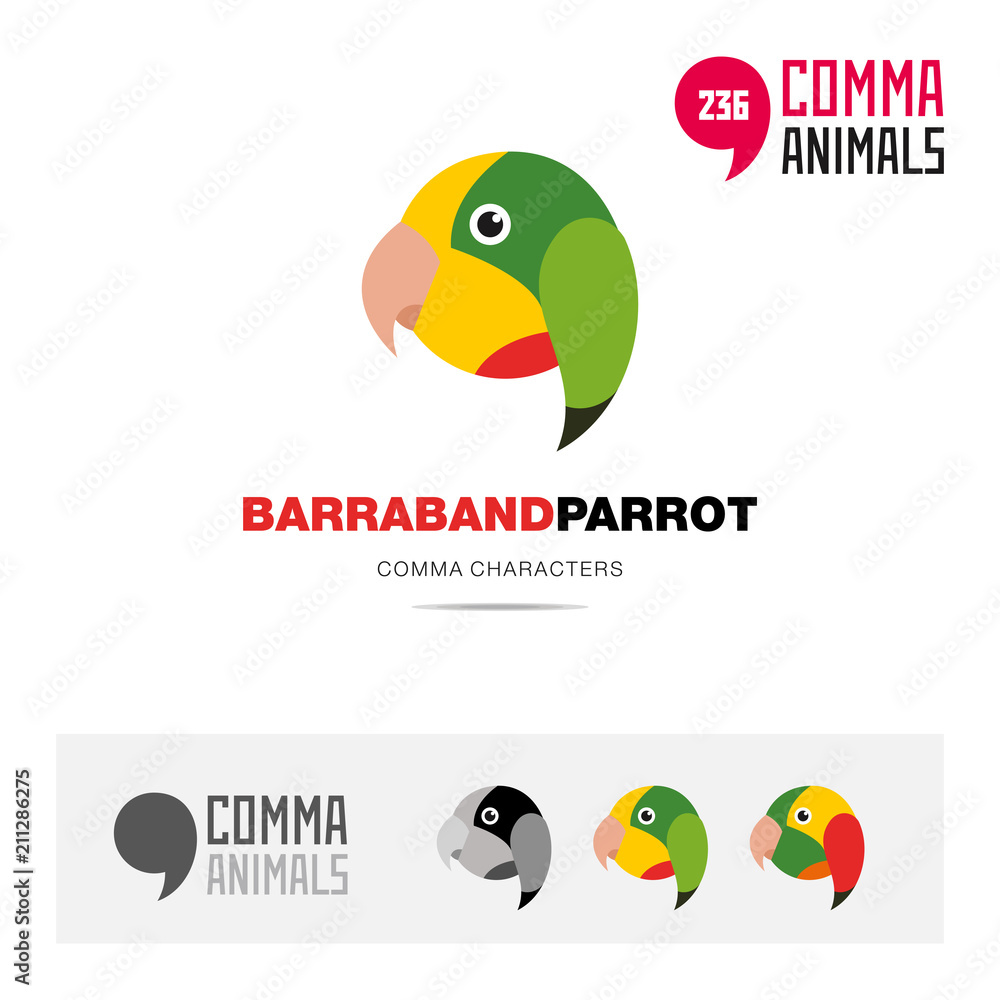 Barraband parrot bird concept icon set and modern brand identity logo template and app symbol based on comma sign