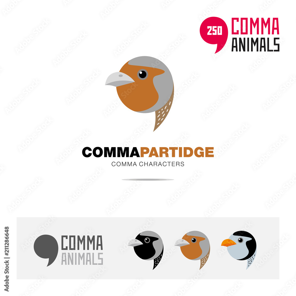 Partidge bird concept icon set and modern brand identity logo template and app symbol based on comma sign Partidge bird concept icon set and modern brand identity logo template and app symbol based on comma sign