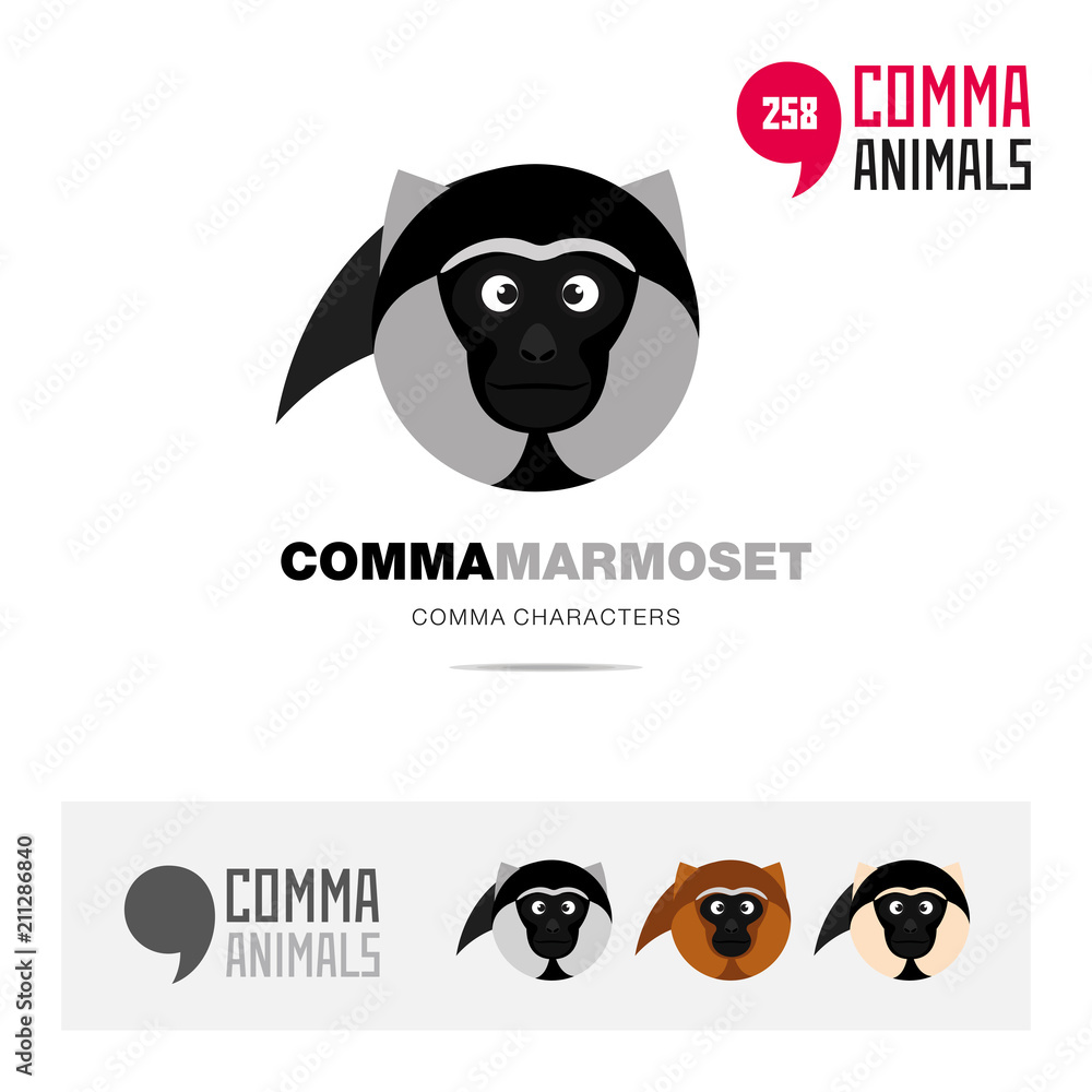 Marmoset Ape animal concept icon set and modern brand identity logo template and app symbol based on comma sign