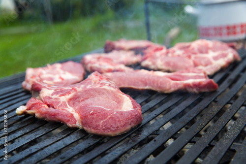 Fresh steak on grill