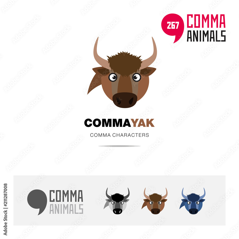 Yak animal concept icon set and modern brand identity logo template and app symbol based on comma sign Yak animal concept icon set and modern brand identity logo template and app symbol based on comma sign