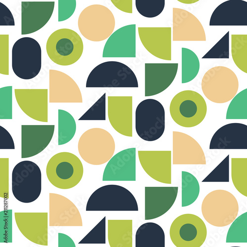 Green geometric shapes seamless vector pattern. Abstract geometry block colors shapes.