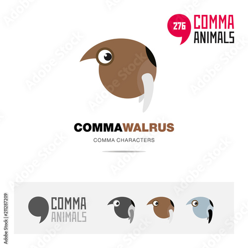Walrus animal concept icon set and modern brand identity logo template and app symbol based on comma sign