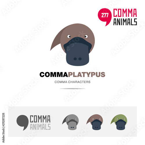 Platypus animal concept icon set and modern brand identity logo template and app symbol based on comma sign