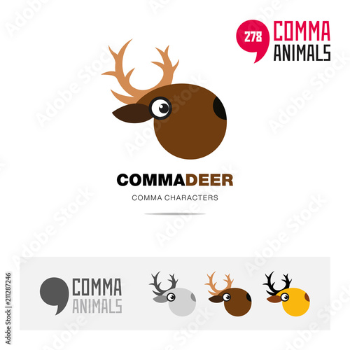 Deer animal concept icon set and modern brand identity logo template and app symbol based on comma sign