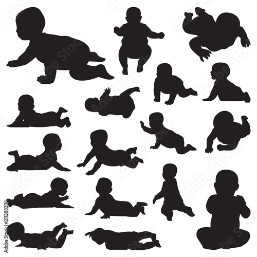 Baby Crawling Cute Black Silhouette Set