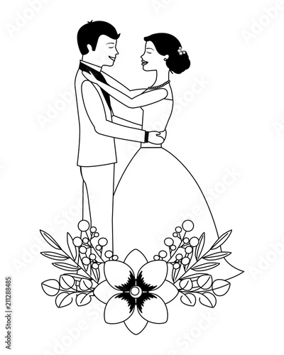married couple with floral decoration vector illustration design