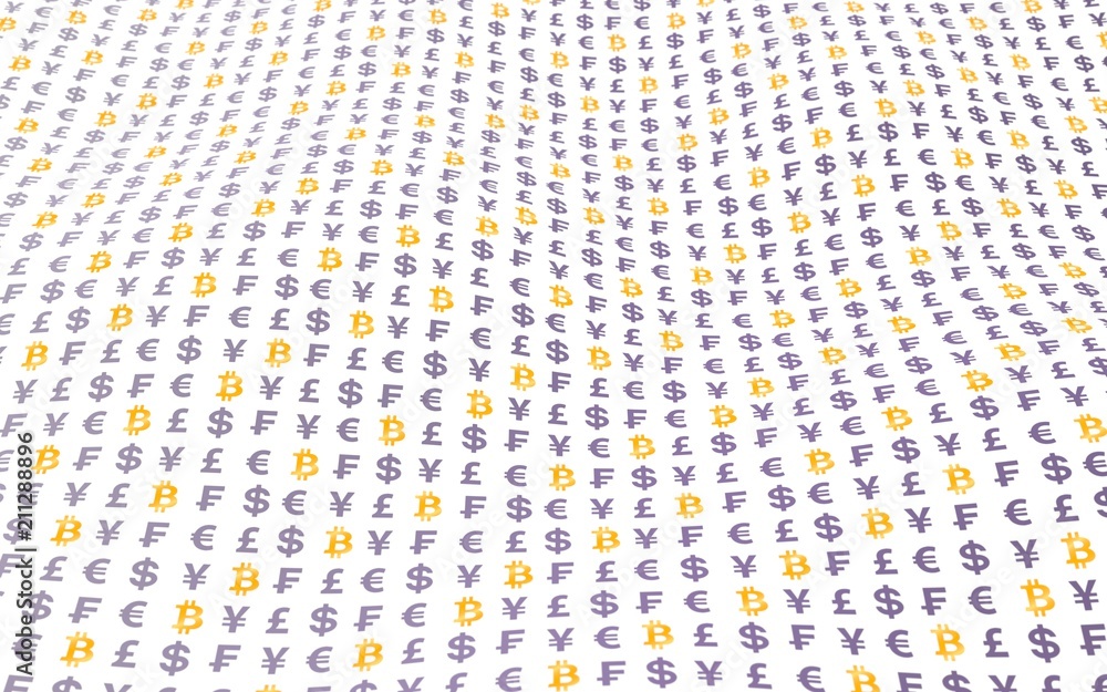 Bitcoin on white background. Digital currency symbol. Wave effect, currency market fluctuations. Business concept. 3D illustration Bitcoin on white background. Digital currency symbol. Wave effect, currency market fluctuations. Business concept. 3D illustration