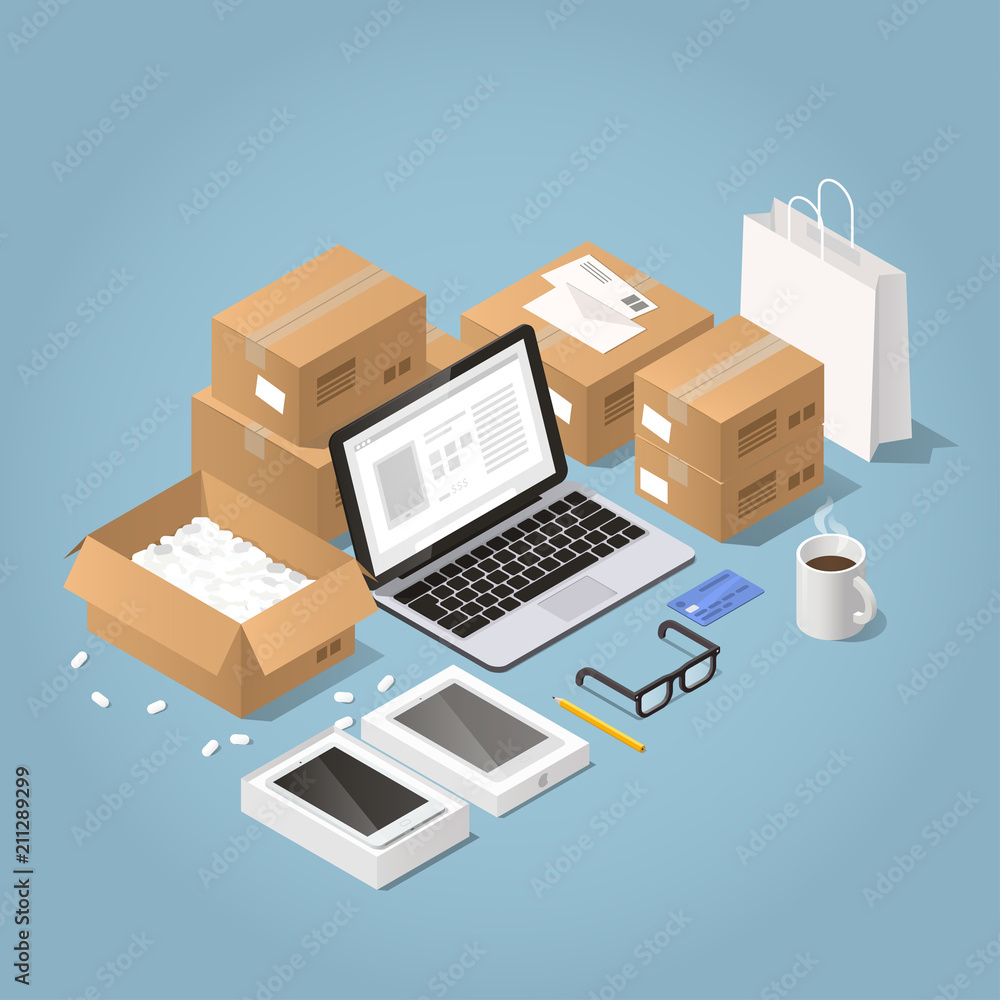 Online Shopping and Delivery Illustration