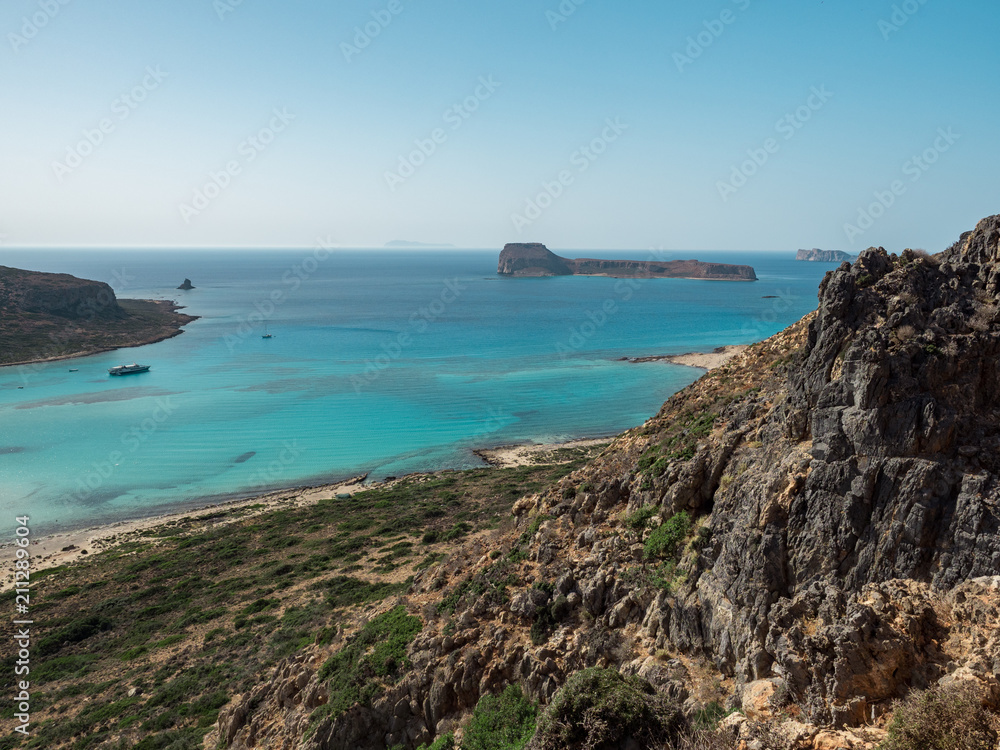 Beautiful Balos beach, on the northwest of Crete island, Hania (or Chania) prefecture. Although remote and difficult to reach is one of the most famous beaches of the island and Greece. June, 2018