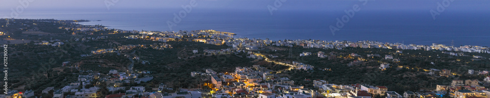 panorama of Limenas Chersonisou coast line at night
