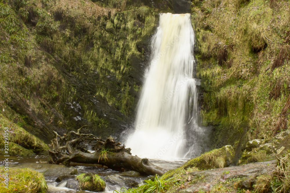 Dramatic view of Waterfall in Wales, Pistyll Rhaeadr. Its highest waterfall of the United Kingdom