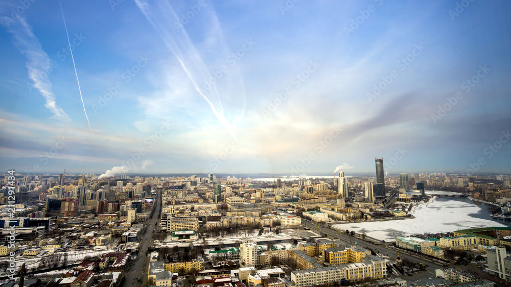 panorama view from Yekaterinburg in the day building Vysotsky 2