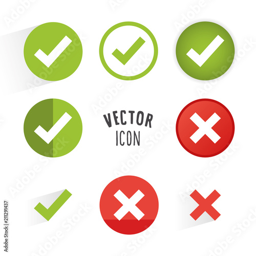 Free Download Tick and cross icon set. Simple circle shape button with white minimalistic icon. Vector graphic elements. - GFXLoad