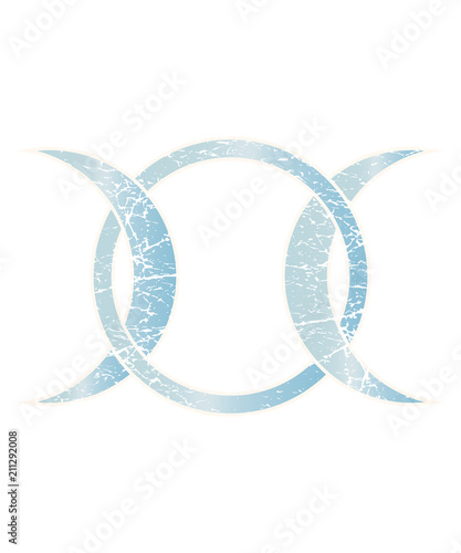 Vintage distressed vector illustration for pagan and wiccan community: Moon Goddess symbol. Modern interpretation of Moon Goddess of Wicca sign.