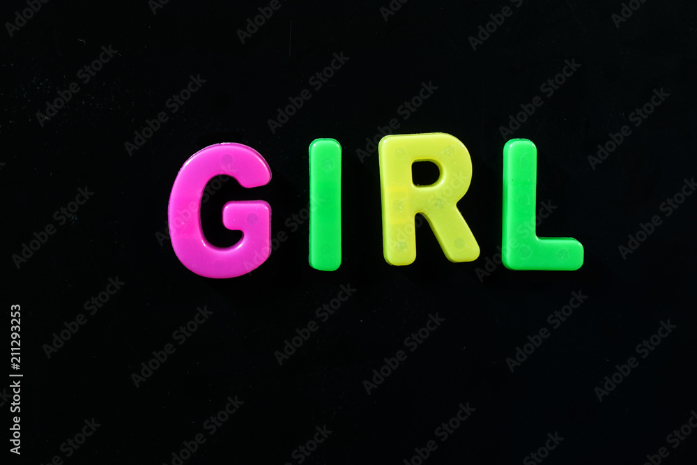 English letters in black background are the words girl English letters in black background are the words girl