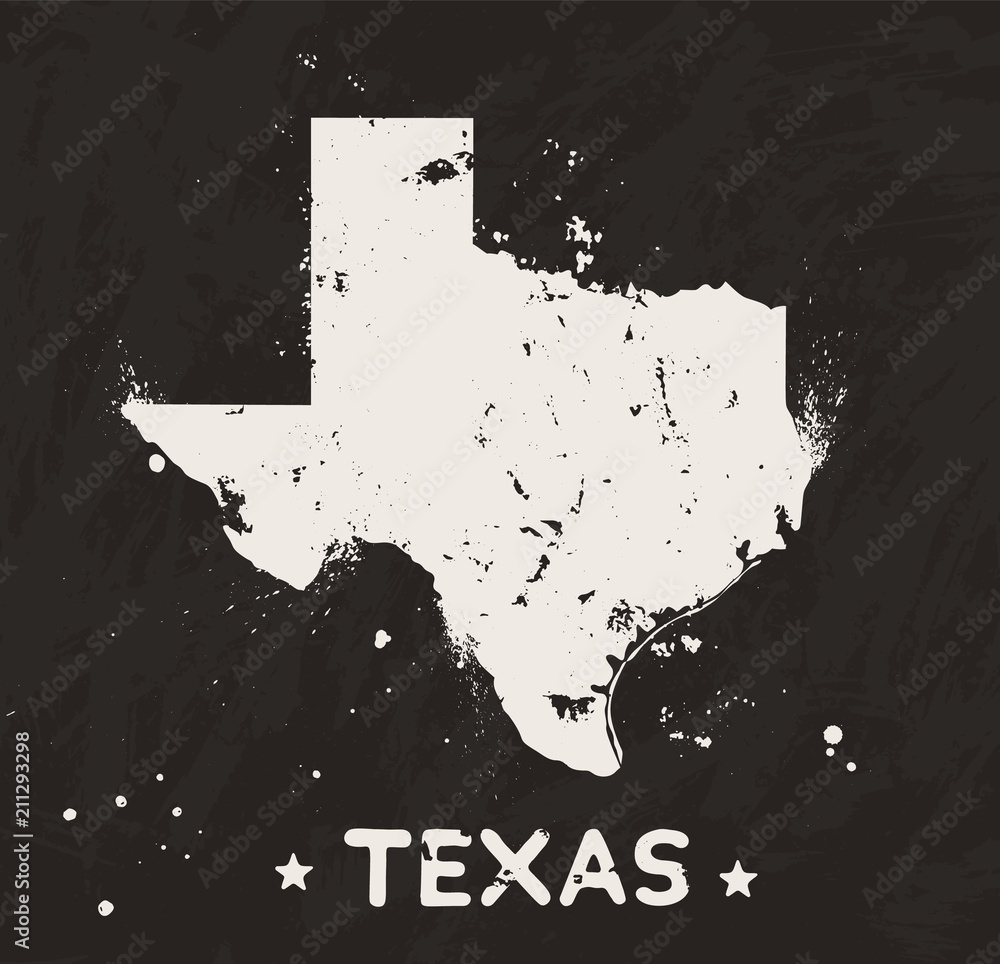 Fototapeta premium Texas grunge map on black background. Retro distressed illustration with state map.