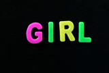 English letters in black background are the words girl