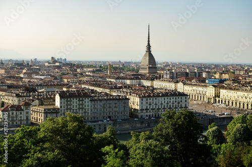Perspecriva of the center of the city from the Cappuccini mountain starring the Mole Antonelliana photography in the afternoon. Photograph taken in Turin  Italy.