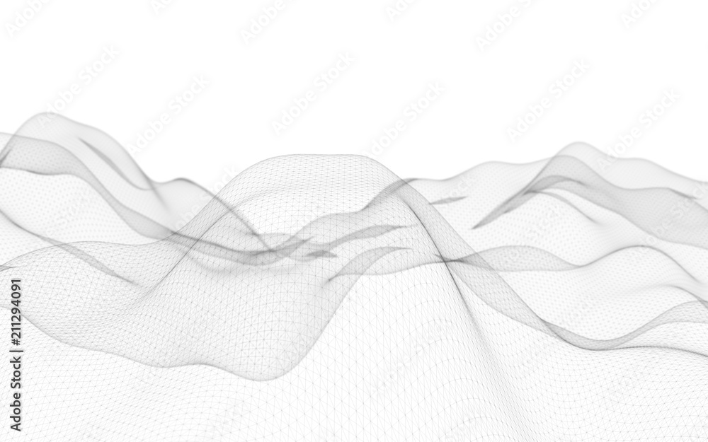 Abstract landscape on a white background. Cyberspace grid. Hi-tech network. 3d technology illustration - obrazy, fototapety, plakaty 
