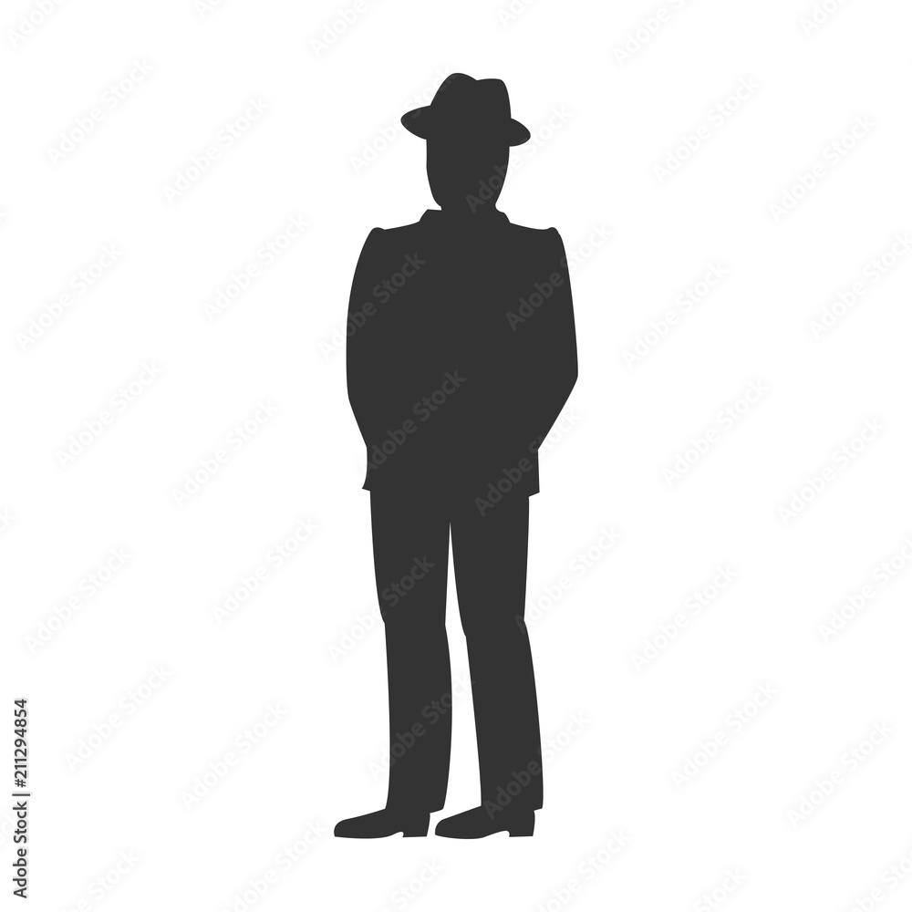 Silhouette of man in suit and hat. Vector illustration. Silhouette of man in suit and hat. Vector illustration.