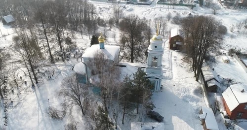 Aerial video of The Church of the Annunciation of Holy Virgin in the Salkovo village, Podolsk district, Moscow region, Russia