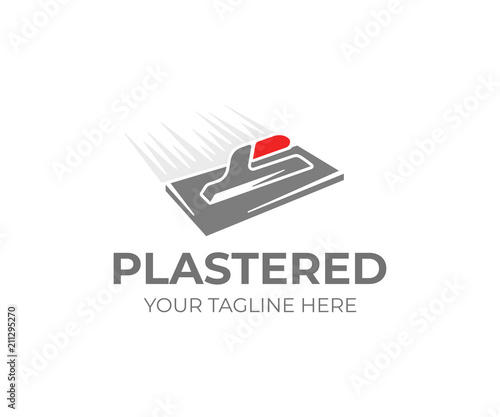 Plastering trowel logo template. Plasterer tool vector design. Plaster work logotype