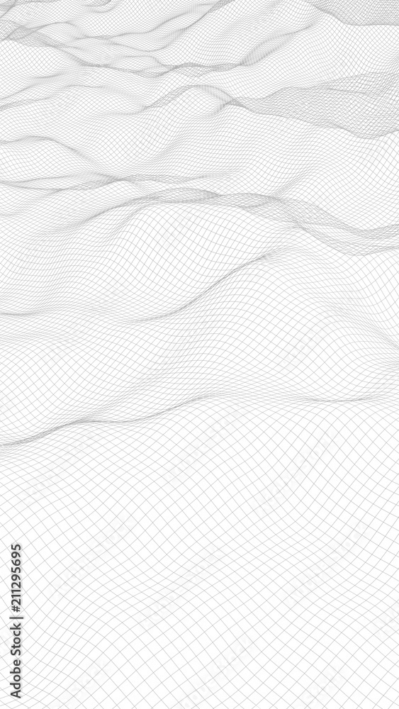 Abstract landscape on a white background. Cyberspace grid. Hi-tech network. Vertical image orientation. 3D illustration Abstract landscape on a white background. Cyberspace grid. Hi-tech network. Vertical image orientation. 3D illustration