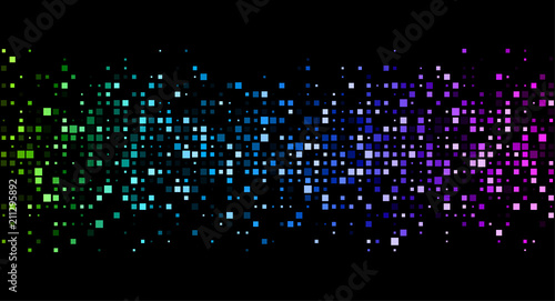 Black background with colorful geometric pattern.
