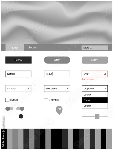 Light Gray vector Material Design Kit with liquid shapes.
