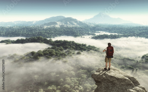 Hiker on the top of the mou...