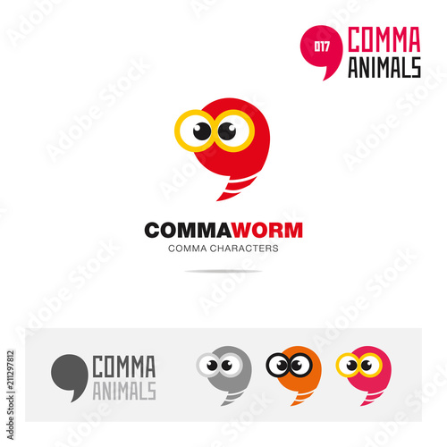 Worm animal concept icon set and modern brand identity logo template and app symbol based on comma sign