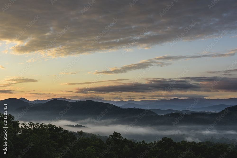 Golden Sunrise with Clouds and Fog - Smoky Mountains