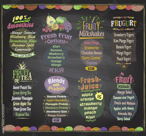 Chalkboard fruit menu vector set