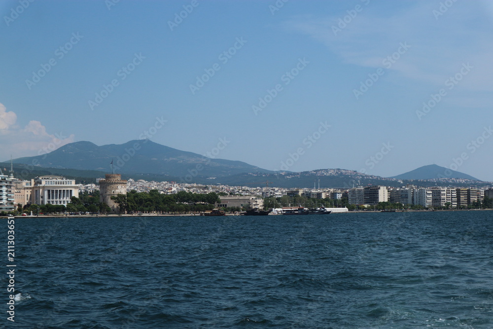 View to Thessaloniki and white tower, Greece