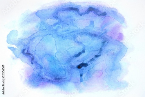 blue watercolor background / blue watercolor drawing on white paper base