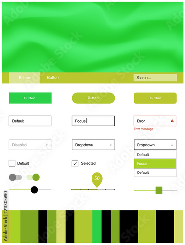 Light Green, Yellow vector web ui kit with lamp shapes.