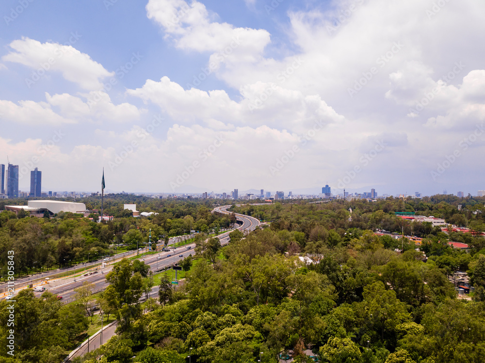 Mexico City panoramic view, Chapultepec Park and periferico highway