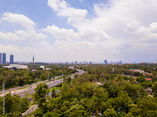 Mexico City panoramic view, Chapultepec Park and periferico highway