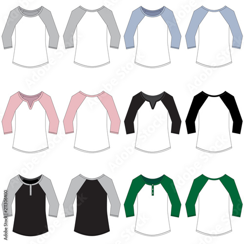 Vector template for different raglan-style tees