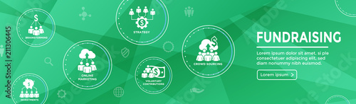 People Working Together to Fund Different Online Ideas w Money - Icon Set Web Header banner