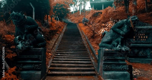 Walking up and down old staircase. Personal perspective point of view - colored video in slow motion