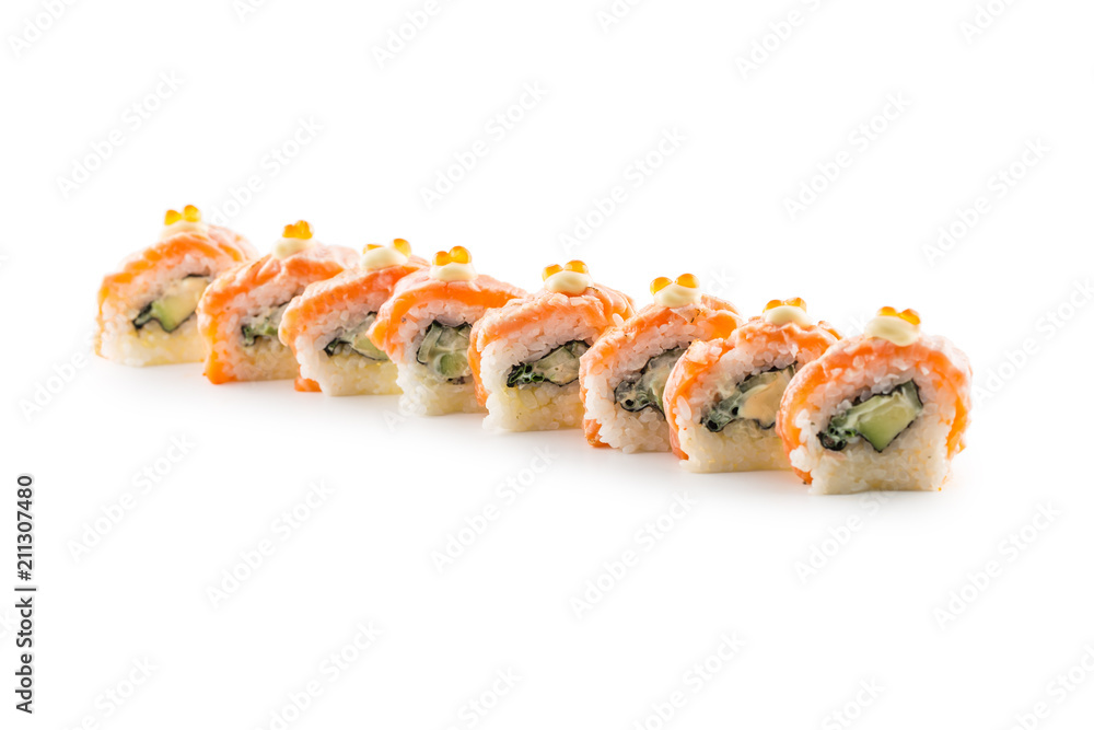Portion of Philadelphia rolls sushi islolated on white background Portion of Philadelphia rolls sushi islolated on white background
