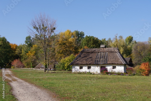 house with white walls and thatched roof © kunetsSCG
