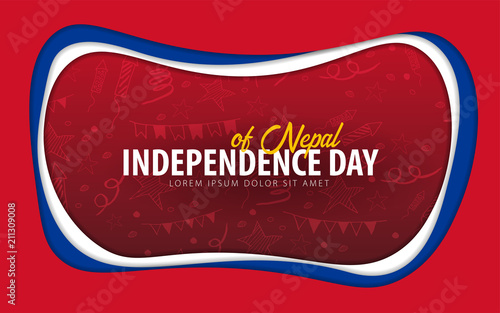 Nepal. Independence day greeting card. Paper cut style.