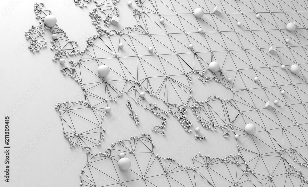 Diseño de mapa del mundo en fondo blanco.Concepto de logística y acuerdos comerciales internacionales.Red de negocios de empresa multinacional y libre comercio - obrazy, fototapety, plakaty 