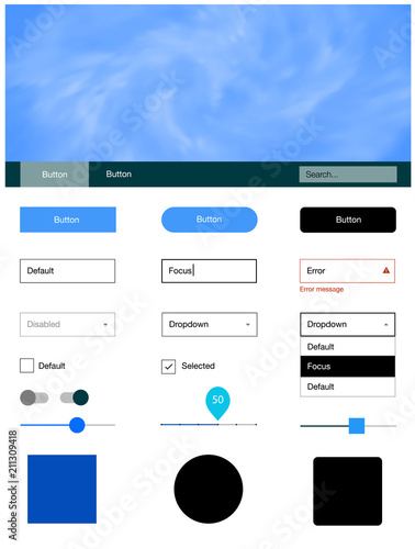 Light BLUE vector ui kit with clouds & stars.